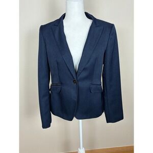 Emily Navy Blue One Button Blazer Jacket Womens Size 10‎ Zip Pocket Career